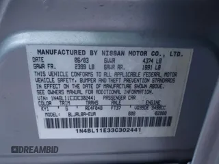2003 Nissan Altima SE z VIN 1N4BL11E33C302441, wystawiony jako IAAI lot #41156458 z przebiegiem 123 796 mil mil oraz . Historia ofert i sprzedaży dostępna na DreamBid. Obrazek 9.