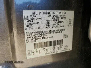 2003 Ford F-150 XLT with VIN 1FTRW08L43KD52642, listed as a Copart auction lot 46829485 with 206,718 mi miles and Salvage Title. Bid and sale history available at carsss.com. Image 12.