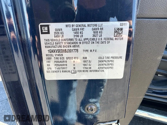 2011 GMC Acadia SLT2 with VIN 1GKKVSED8BJ301778, listed as a Copart auction lot 53149515 with 113,383 mi miles and Clean Title. Bid and sale history available at carsss.com. Image 10.