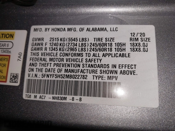 2021 Honda Pilot EX-L with VIN 5FNYF5H52MB022782, listed as a IAAI auction lot 41830003 with 39,945 mi miles. Bid and sale history available at carsss.com. Image 9.