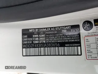 2018 Mercedes-Benz E 300 with VIN WDDZF4KB5JA383656, listed as a Copart auction lot 57108235 with 12,693 mi miles and Salvage title. Bid and sale history available at DreamBid. Image 12.