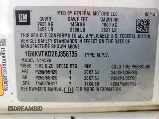 2014 GMC Acadia Denali z VIN 1GKKVTKD2EJ358735, wystawiony jako Copart lot #52299545 z przebiegiem 192 817 mil mil oraz Czysty tytuł • Clean title. Historia ofert i sprzedaży dostępna na DreamBid. Obrazek 13.