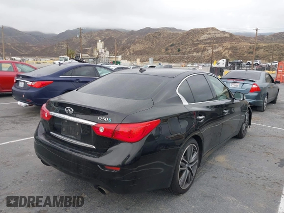 2014 Infiniti Q50 Hybrid Sport with VIN JN1AV7AP7EM691279, listed as a IAAI auction lot 41547805 with 127,325 mi miles and . Bid and sale history available at DreamBid. Image 4.