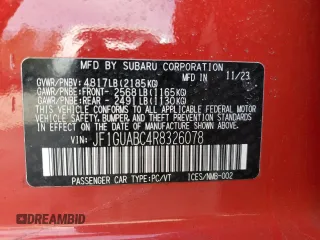 2024 Subaru Impreza with VIN JF1GUABC4R8326078, listed as a Copart auction lot 49300545 with 5,675 mi miles and Salvage Title. Bid and sale history available at carsss.com. Image 12.