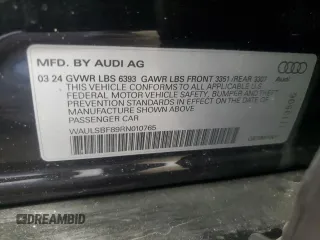 2024 Audi S8 with VIN WAULSBF89RN010765, listed as a Copart auction lot 49784285 with 13,724 mi miles and Salvage Title. Bid and sale history available at DreamBid. Image 12.