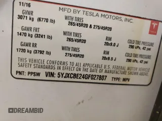 2016 Tesla Model X 70D with VIN 5YJXCBE24GF027807, listed as a Copart auction lot 50504814 with 0 mi miles and Salvage Title. Bid and sale history available at carsss.com. Image 14.