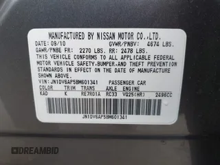 2011 Infiniti G25 Journey с VIN JN1DV6AP5BM601341, выставлен на аукционе IAAI как лот 42065300 с пробегом 67 116 миль миль и . История ставок и продаж доступна на DreamBid. Изображение 9.