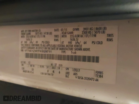 2015 Ford Transit Cargo with VIN 1FTNE1ZM7FKB29711, listed as a IAAI auction lot 41701438 with 169,200 mi miles. Bid and sale history available at carsss.com. Image 9.
