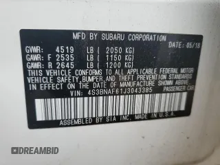 2018 Subaru Legacy Premium with VIN 4S3BNAF61J3043385, listed as a Copart auction lot 61836425 with 61,772 mi miles and Salvage title. Bid and sale history available at DreamBid. Image 13.