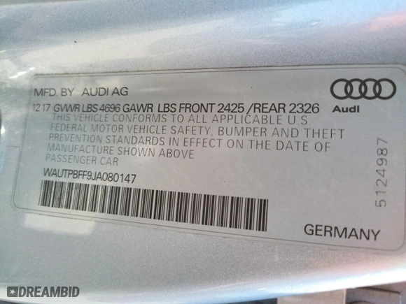 2018 Audi A3 Sportback e-tron Premium Plus with VIN WAUTPBFF9JA080147, listed as a Copart auction lot 62842733 with NaN miles. Bid and sale history available at carsss.com. Image 12.