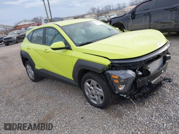 2025 Hyundai Kona SE with VIN KM8HA3AB2SU208504, listed as a IAAI auction lot 41458066 with 918 mi miles. Bid and sale history available at carsss.com. Image 1.