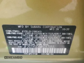 2021 Subaru Crosstrek Special Sports with VIN JF2GTHSC4MH287055, listed as a Copart auction lot 58946605 with 84,948 mi miles and Salvage title. Bid and sale history available at DreamBid. Image 14.
