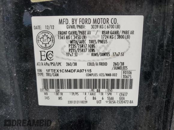 2013 Ford F-150 XL with VIN 1FTEX1CM4DFA97115, listed as a Copart auction lot 49899335 with Not Provided miles and Salvage Title. Bid and sale history available at carsss.com. Image 13.