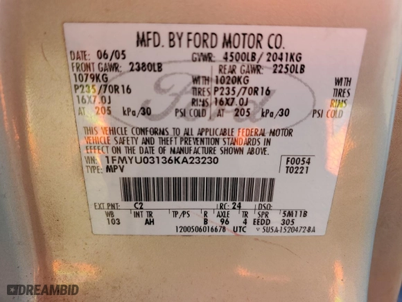 2006 Ford Escape XLT with VIN 1FMYU03136KA23230, listed as a Copart auction lot 48782825 with 142,302 mi miles and Salvage Title. Bid and sale history available at carsss.com. Image 14.