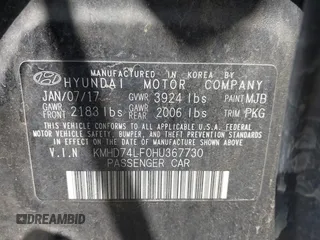 2017 Hyundai Elantra SE with VIN KMHD74LF0HU367730, listed as a IAAI auction lot 42549688 with 160,178 mi miles and . Bid and sale history available at DreamBid. Image 9.