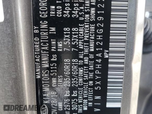 2017 Kia Sorento EX with VIN 5XYPH4A12HG291225, listed as a Copart auction lot 56944805 with 103,702 mi miles and Salvage title. Bid and sale history available at DreamBid. Image 13.