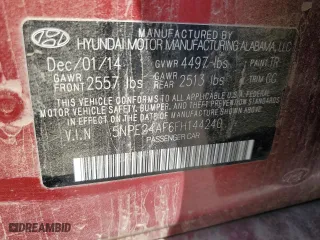 2015 Hyundai Sonata 2.4L SE with VIN 5NPE24AF6FH144240, listed as a Copart auction lot 45716155 with 94,702 mi miles and Clean Title. Bid and sale history available at carsss.com. Image 12.