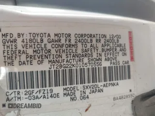 2001 Toyota Camry CE with VIN JT2BG22K010570556, listed as a IAAI auction lot 42458031 with 357,046 mi miles and . Bid and sale history available at DreamBid. Image 9.