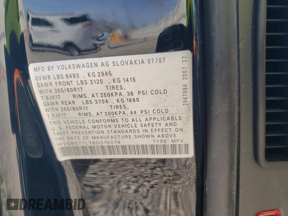 2008 Volkswagen Touareg V6 с VIN WVGBE77L78D015078, выставлен на аукционе Copart как лот 49756325 с пробегом 134 898 миль миль и Списание • Salvage title. История ставок и продаж доступна на DreamBid. Изображение 13.