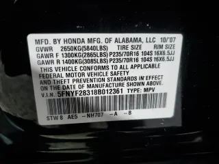 2008 Honda Pilot SE with VIN 5FNYF28318B012361, listed as a Copart auction lot 84282794 with 233,975 mi miles and Salvage Title. Bid and sale history available at carsss.com. Image 15.