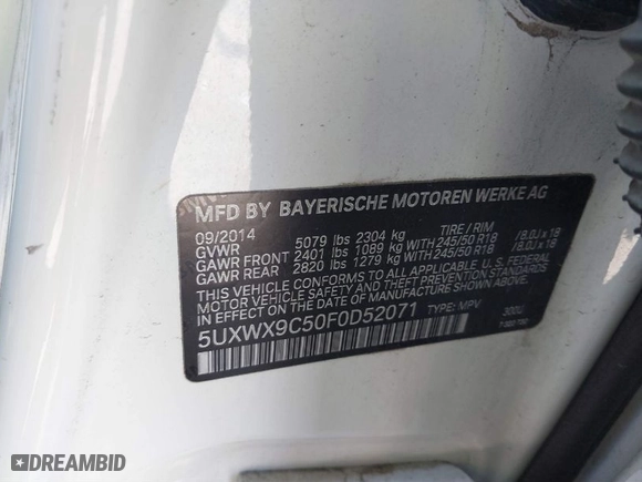 2015 BMW X3 xDrive28i with VIN 5UXWX9C50F0D52071, listed as a IAAI auction lot 41635478 with 108,226 mi miles. Bid and sale history available at carsss.com. Image 9.