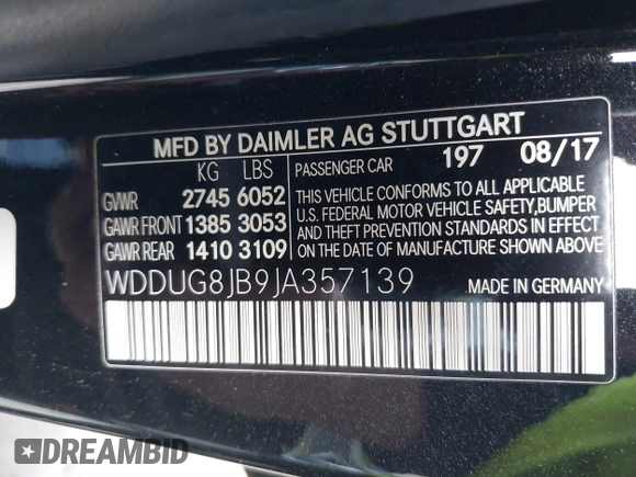 2018 Mercedes-Benz S 63 AMG with VIN WDDUG8JB9JA357139, listed as a IAAI auction lot 41265507 with 41,224 mi miles and . Bid and sale history available at DreamBid. Image 9.