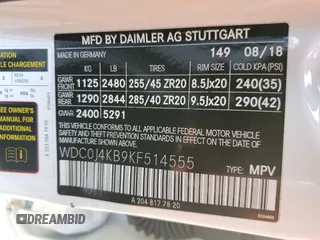 2019 Mercedes-Benz GLC with VIN WDC0J4KB9KF514555, listed as a Copart auction lot 61640822 with 31,888 mi miles. Bid and sale history available at carsss.com. Image 10.