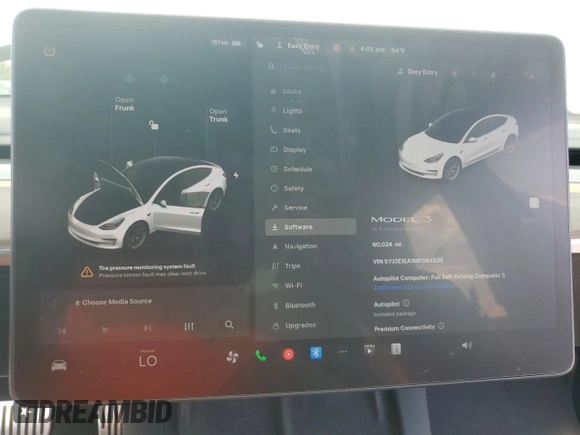 2021 Tesla Model 3 Standard Range Plus z VIN 5YJ3E1EA1MF064335, wystawiony jako Copart lot #57133955 z przebiegiem 60 024 mil mil oraz Szkody całkowita. Historia ofert i sprzedaży dostępna na DreamBid. Obrazek 9.