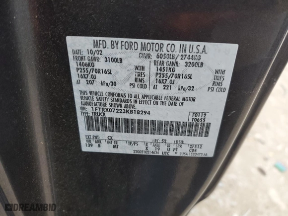 2003 Ford F-150 XL with VIN 1FTRX07223KB18294, listed as a Copart auction lot 42558205 with 276,165 mi miles and Salvage Title. Bid and sale history available at carsss.com. Image 12.