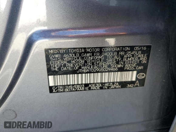 2016 Lexus IS 200t z VIN JTHBA1D29G5029466, wystawiony jako Copart lot #54723165 z przebiegiem 146 296 mil mil oraz Szkoda całkowita • Salvage title. Historia ofert i sprzedaży dostępna na DreamBid. Obrazek 12.
