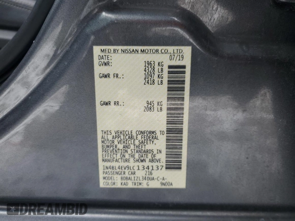 2020 Nissan Altima 2.5 SL with VIN 1N4BL4EV9LC134137, listed as a Copart auction lot 44724675 with 126,512 mi miles and Salvage Title. Bid and sale history available at carsss.com. Image 13.