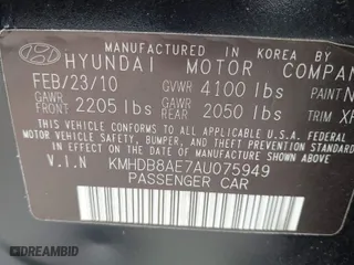 2010 Hyundai Elantra Touring GLS with VIN KMHDB8AE7AU075949, listed as a IAAI auction lot 41426249 with 231,611 mi miles. Bid and sale history available at carsss.com. Image 9.