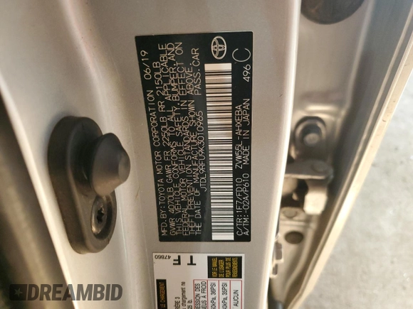 2019 Toyota Prius LE z VIN JTDL9RFU9K3010965, wystawiony jako Copart lot #58837675 z przebiegiem 138 651 mil mil oraz Szkoda całkowita • Salvage title. Historia ofert i sprzedaży dostępna na DreamBid. Obrazek 12.