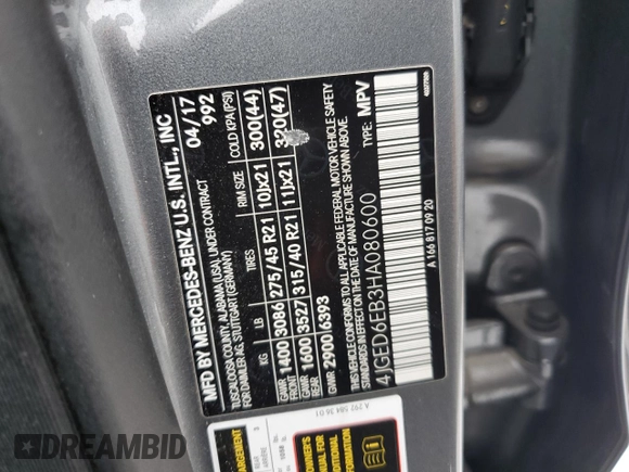 2017 Mercedes-Benz GLE 43 AMG с VIN 4JGED6EB3HA080600, выставлен на аукционе Copart как лот 44326635 с пробегом 65 497 миль миль и Списание • Salvage title. История ставок и продаж доступна на DreamBid. Изображение 13.