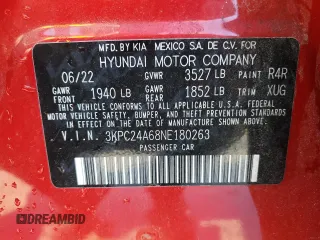 2022 Hyundai Accent SE with VIN 3KPC24A68NE180263, listed as a Copart auction lot 50977145 with 33,320 mi miles and Salvage Title. Bid and sale history available at DreamBid. Image 12.