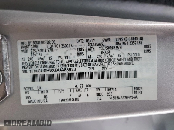 2013 Ford Escape SEL with VIN 1FMCU9H9XDUA86923, listed as a Copart auction lot 45551265 with 157,001 mi miles and Salvage Title. Bid and sale history available at carsss.com. Image 13.