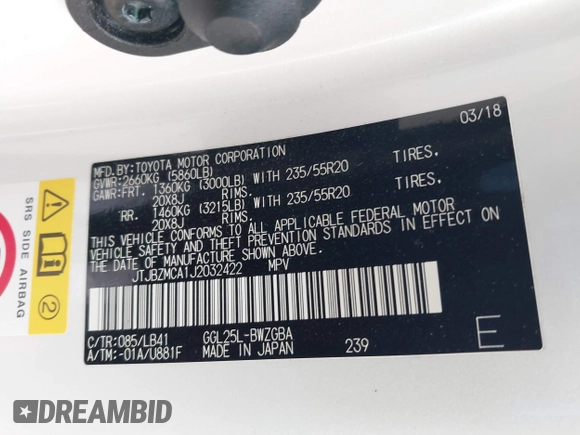 2018 Lexus RX 350 z VIN JTJBZMCA1J2032422, wystawiony jako IAAI lot #41445059 z przebiegiem Nie podano mil oraz . Historia ofert i sprzedaży dostępna na DreamBid. Obrazek 9.