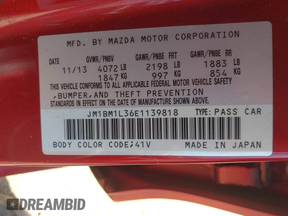 2014 Mazda 3 S Touring with VIN JM1BM1L36E1139818, listed as a IAAI auction lot 42052687 with 134,397 mi miles and . Bid and sale history available at DreamBid. Image 9.