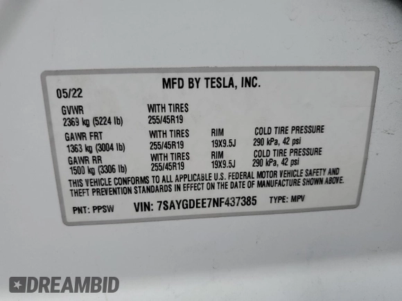 2022 Tesla Model Y Long Range z VIN 7SAYGDEE7NF437385, wystawiony jako Copart lot #51240645 z przebiegiem 45 372 mil mil oraz Szkody całkowita. Historia ofert i sprzedaży dostępna na DreamBid. Obrazek 12.