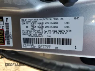 2023 Toyota Tundra Platinum с VIN 5TFNA5DB8PX080032, выставлен на аукционе Copart как лот 42723895 с пробегом 13 710 миль миль и Списание • Salvage title. История ставок и продаж доступна на DreamBid. Изображение 12.