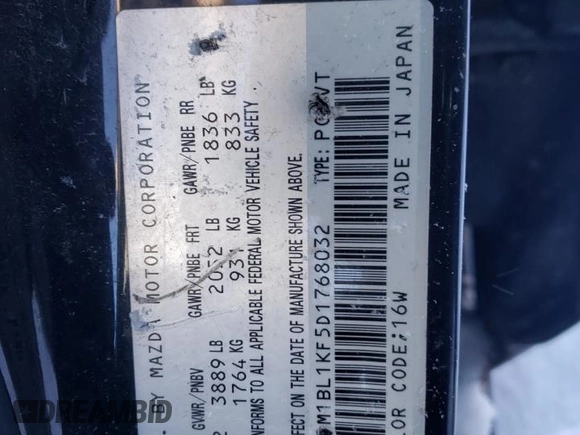 2013 Mazda 3 GX with VIN JM1BL1KF5D1768032, listed as a Copart auction lot 88045205 with 229,242 mi miles and Salvage Title. Bid and sale history available at carsss.com. Image 13.