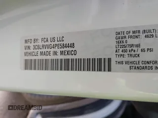 2023 Ram ProMaster Cargo with VIN 3C6LRVVG4PE584448, listed as a IAAI auction lot 41582170 with 87,666 mi miles and . Bid and sale history available at DreamBid. Image 5.