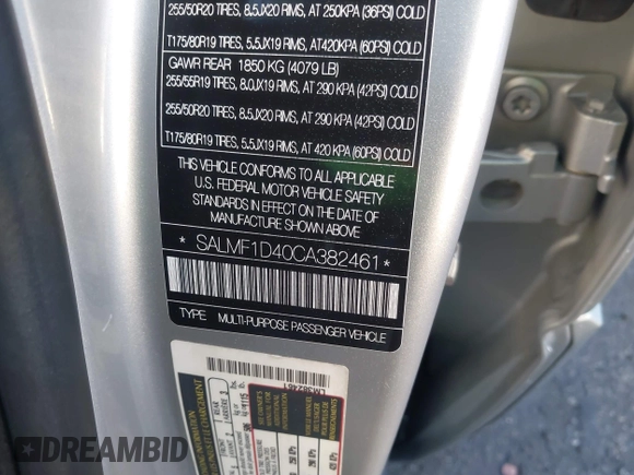 2012 Land Rover Range Rover HSE Lux with VIN SALMF1D40CA382461, listed as a IAAI auction lot 41429447 with 130,112 mi miles and . Bid and sale history available at DreamBid. Image 9.