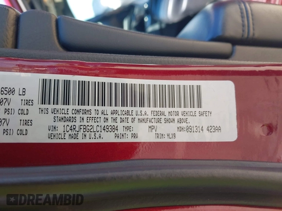 2020 Jeep Grand Cherokee Limited with VIN 1C4RJFBG2LC149384, listed as a IAAI auction lot 42130385 with 62,334 mi miles and . Bid and sale history available at DreamBid. Image 9.