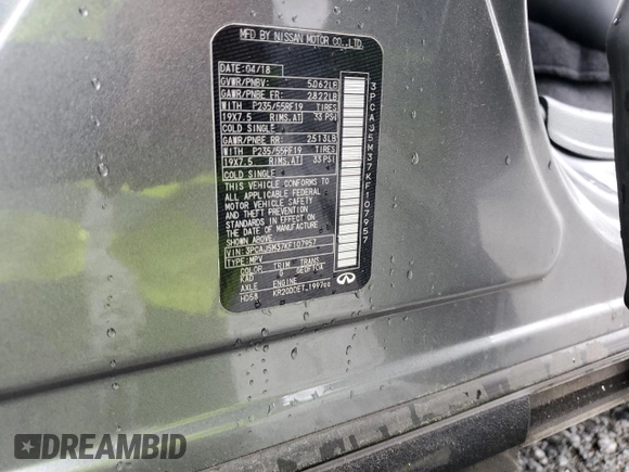 2019 Infiniti QX50 Essential with VIN 3PCAJ5M37KF107957, listed as a Copart auction lot 58545645 with 130,535 mi miles and Salvage title. Bid and sale history available at DreamBid. Image 13.