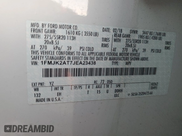 2018 Ford Expedition Max Limited with VIN 1FMJK2AT7JEA23438, listed as a Copart auction lot 85933814 with 99,307 mi miles and Salvage title. Bid and sale history available at DreamBid. Image 14.