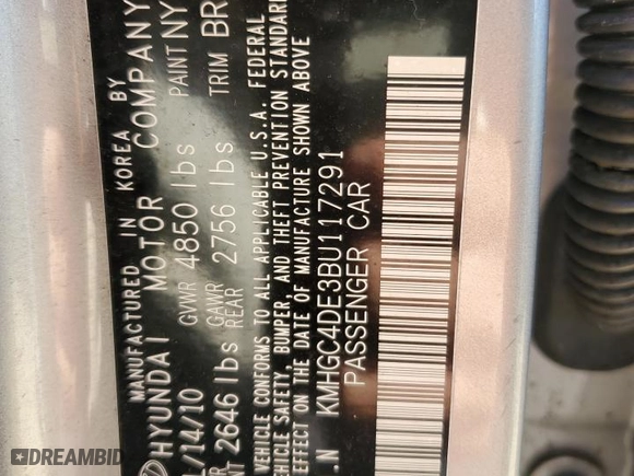 2011 Hyundai Genesis with VIN KMHGC4DE3BU117291, listed as a Copart auction lot 45576115 with 143,838 mi miles and Salvage Title. Bid and sale history available at carsss.com. Image 15.
