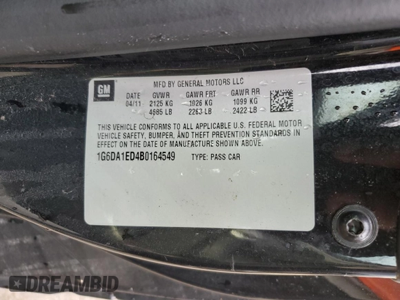 2011 Cadillac CTS с VIN 1G6DA1ED4B0164549, выставлен на аукционе Copart как лот 73821484 с пробегом Не указан миль и На запчасти • Non repairable. История ставок и продаж доступна на DreamBid. Изображение 13.