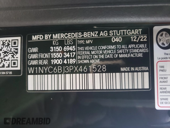 2023 Mercedes-Benz G 550 with VIN W1NYC6BJ3PX461528, listed as a Copart auction lot 87510075 with 19,992 mi miles and Salvage Title. Bid and sale history available at DreamBid. Image 16.