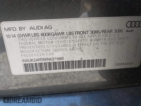 2015 Audi S8 z VIN WAUK2AFD5FN021986, wystawiony jako IAAI lot #41986491 z przebiegiem 142 073 mil mil oraz . Historia ofert i sprzedaży dostępna na DreamBid. Obrazek 9.